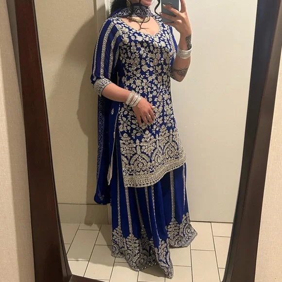 Royal Blue Sharara Set - Picture 2 of 4
